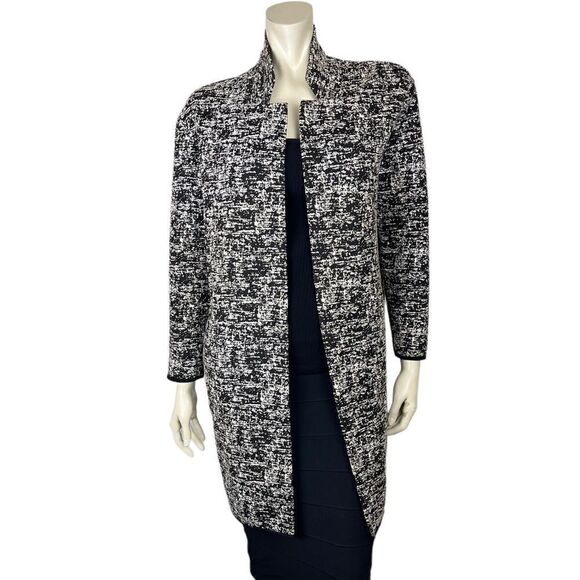 NWOT Philosophy Black/Cream Long Open Front Jacket with Notched Collar Size S - Picture 3 of 9